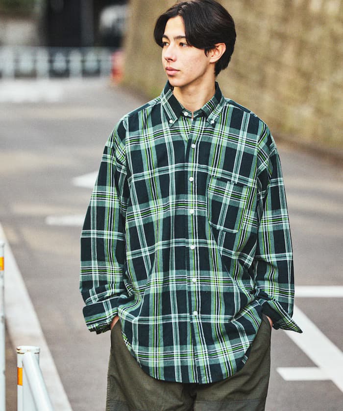 寬版馬德拉斯格紋BD襯衫長袖