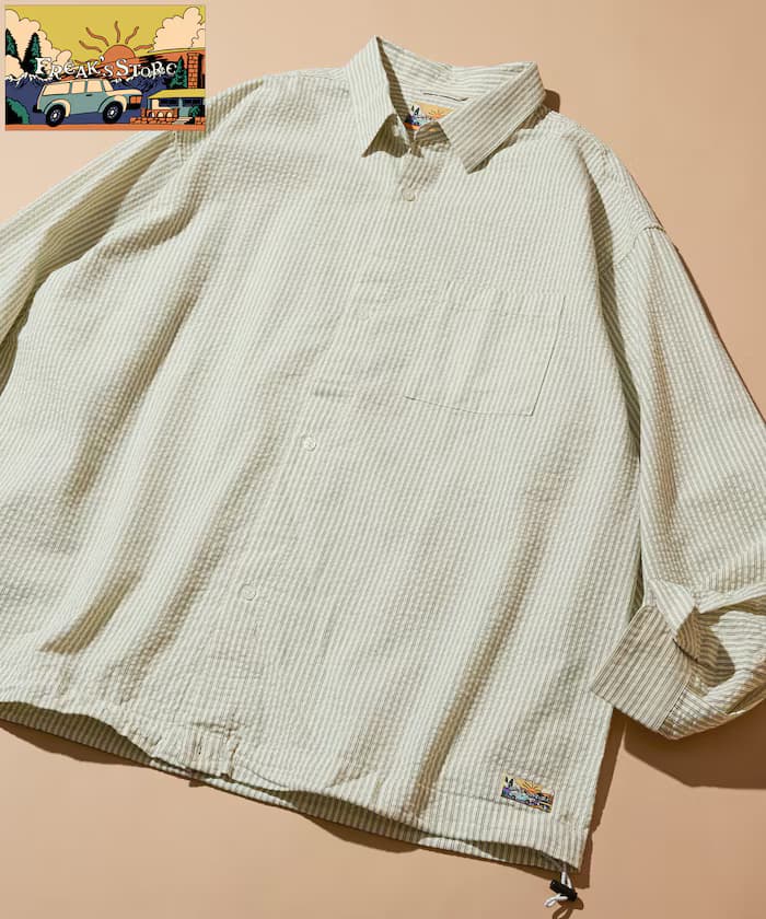 FREAK'S STORE for BEACH & FES 清涼紋理 束繩 標準領 長袖襯衫