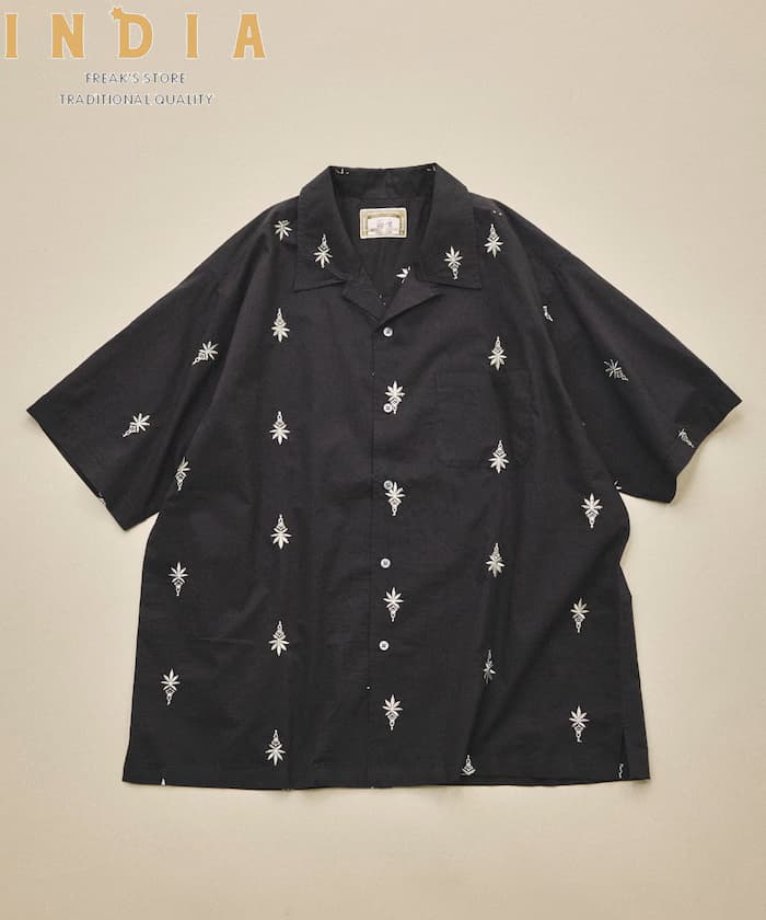 印度製 滿版刺繡寬鬆版開領襯衫 短袖