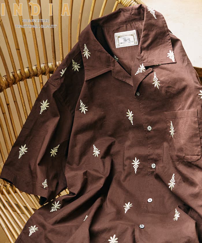 印度製 滿版刺繡寬鬆版開領襯衫 短袖