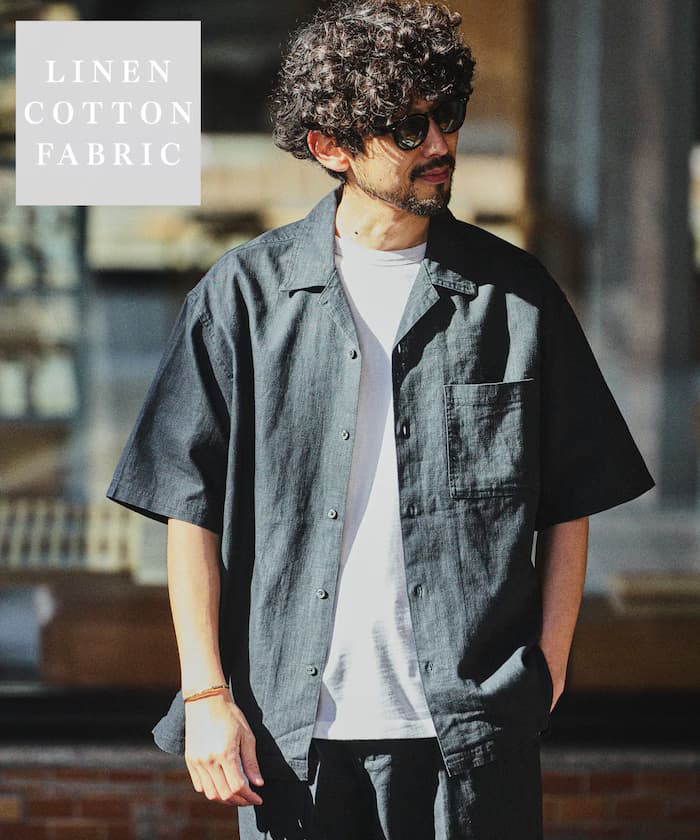 LINEN COTTON OPEN COLLAR SS SHIRT