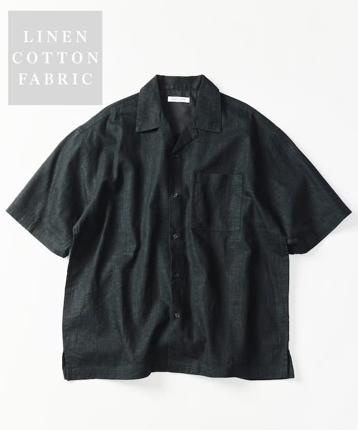 LINEN COTTON OPEN COLLAR SS SHIRT