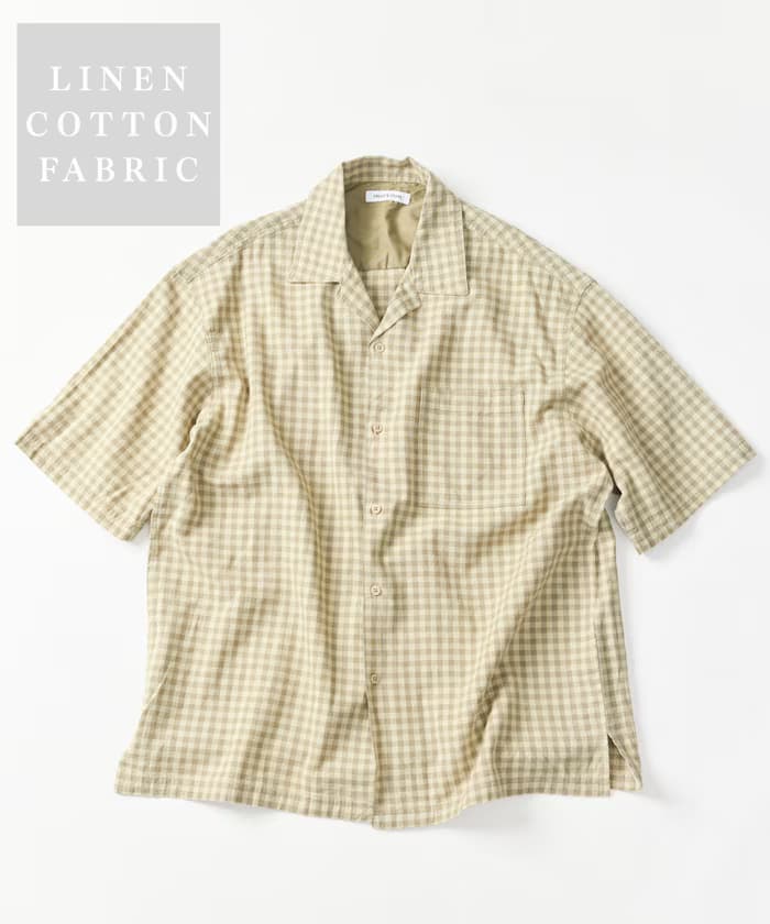 LINEN COTTON OPEN COLLAR SS SHIRT