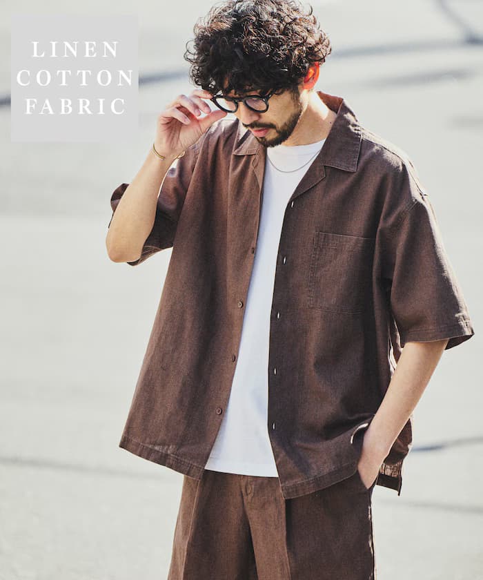 LINEN COTTON OPEN COLLAR SS SHIRT