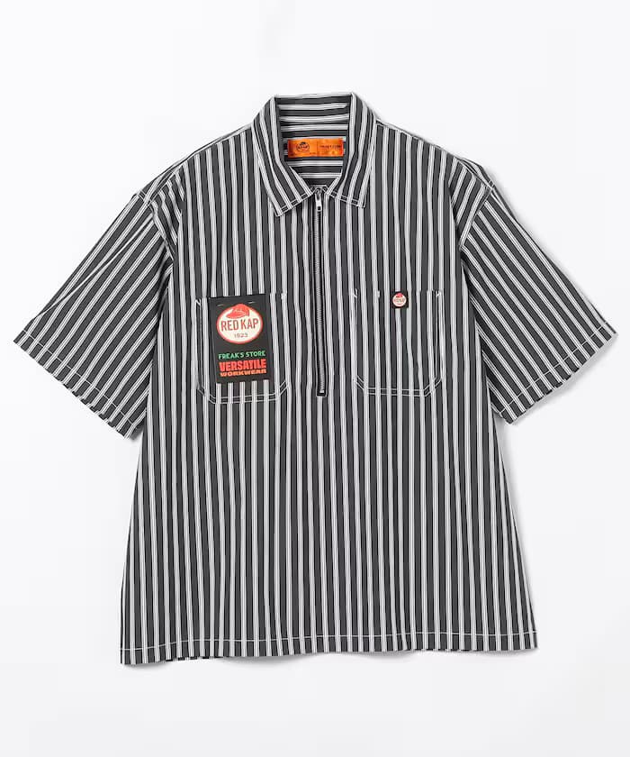 別注寬版半拉鏈格紋半袖工作襯衫