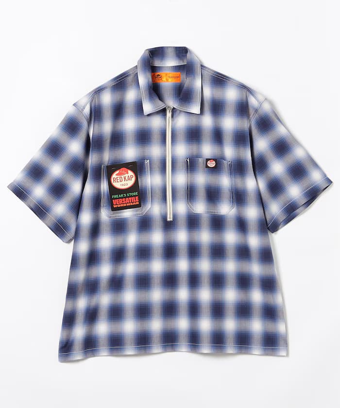 別注寬版半拉鏈格紋半袖工作襯衫