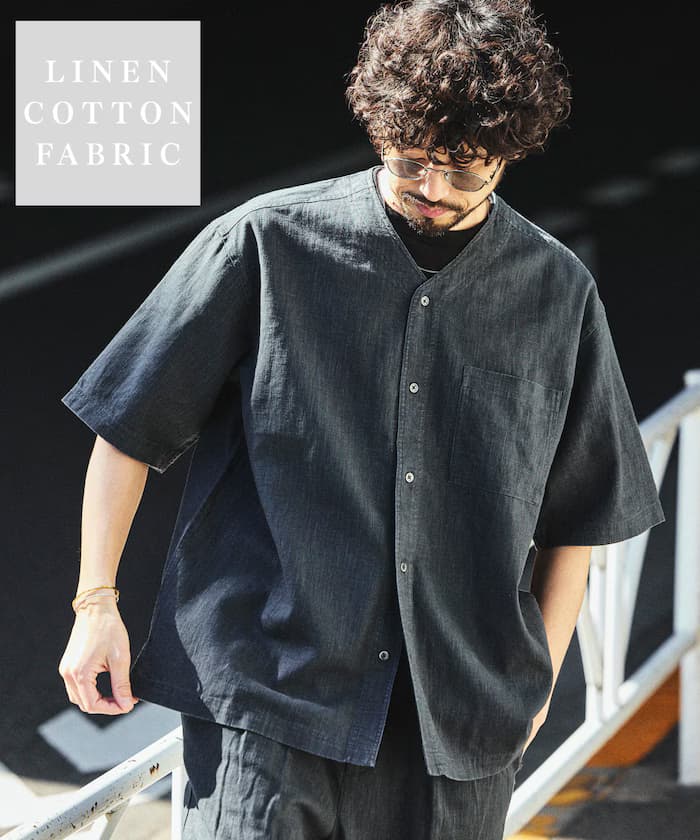 LINEN COTTON V NECK SHIRT