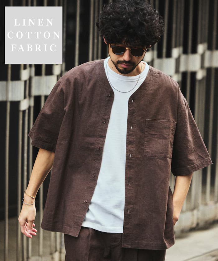 LINEN COTTON V NECK SHIRT