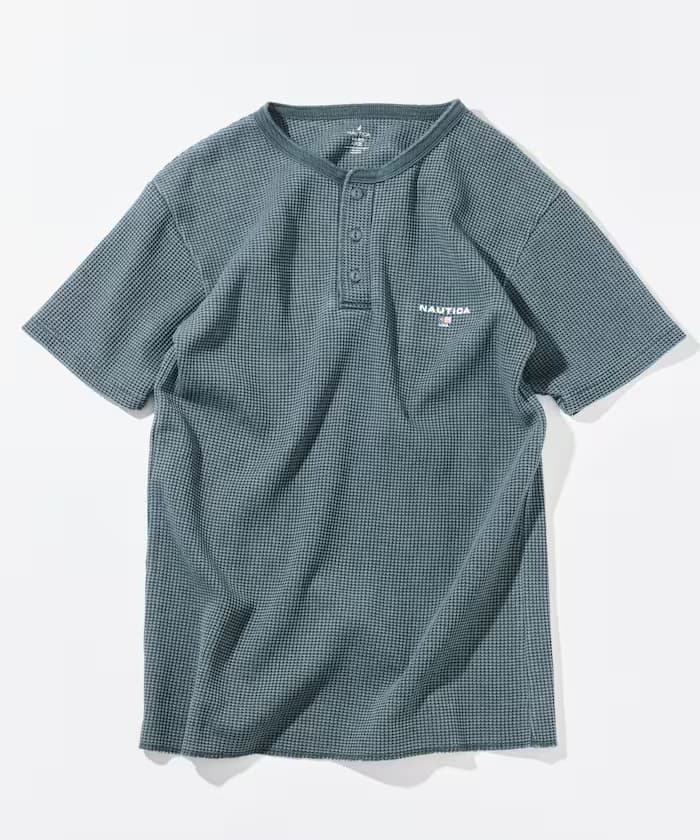 NAUTICA Essentials 貼身版型 短袖亨利領 格紋 染色 T恤