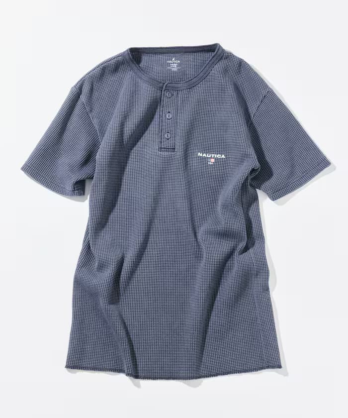 NAUTICA Essentials 貼身版型 短袖亨利領 格紋 染色 T恤