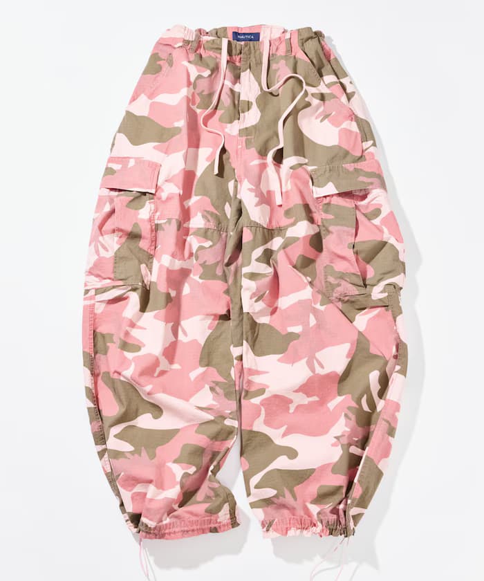 曲線廓形防撕裂布迷彩圖案工裝褲子