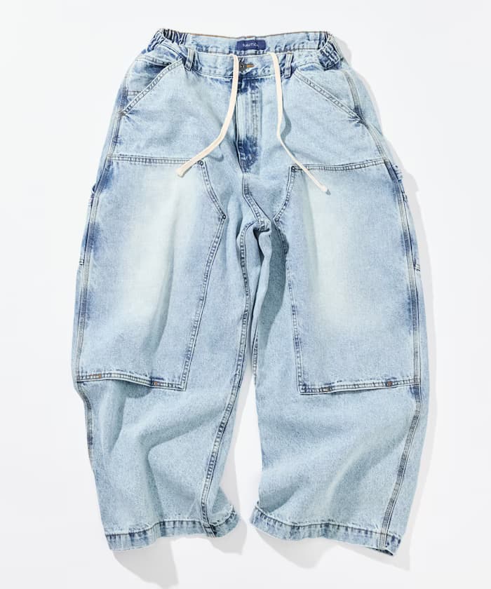 超寬版曲線剪裁雙膝工作褲