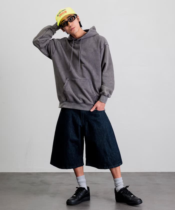 寬版單次水洗曲線丹寧短版短褲