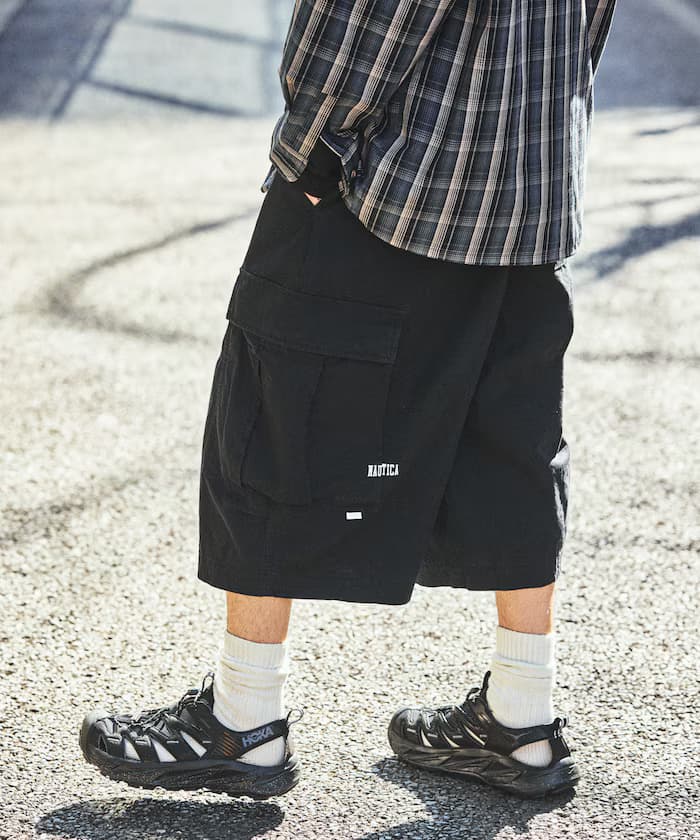 曲線剪裁防撕裂布迷彩圖案工裝短褲