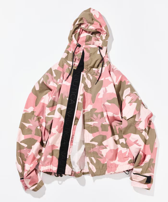 寬版防撕裂布迷彩圖案束繩軍裝風短版夾克