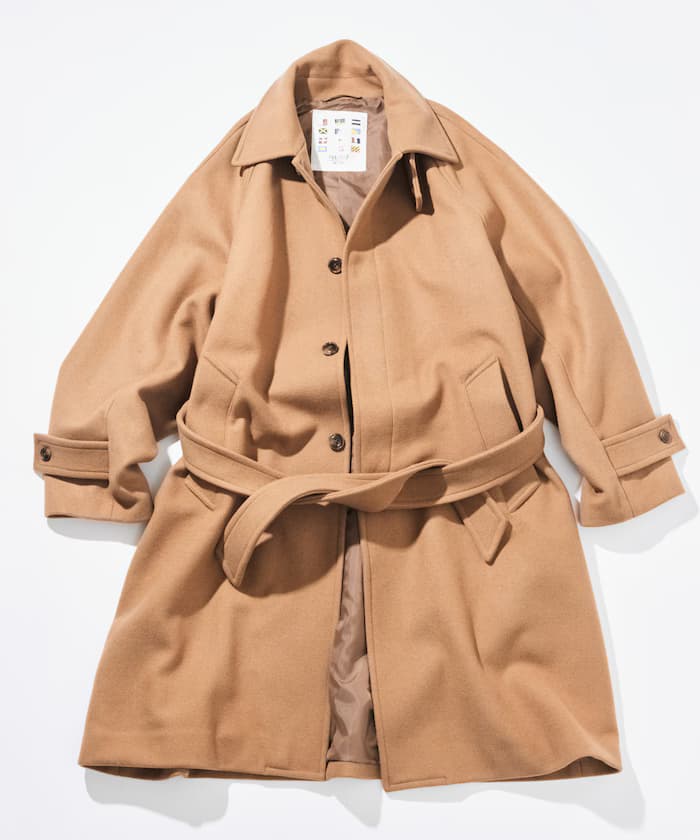 羊毛腰帶ステンカラー大衣長版丈