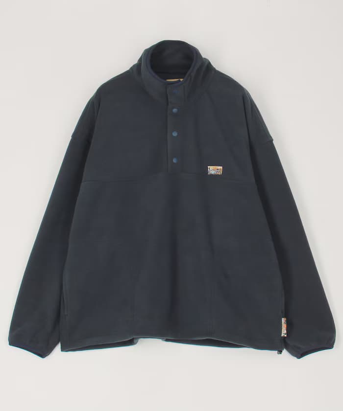 寬版刷毛單點LOGO스냅鈕扣束繩套頭衫