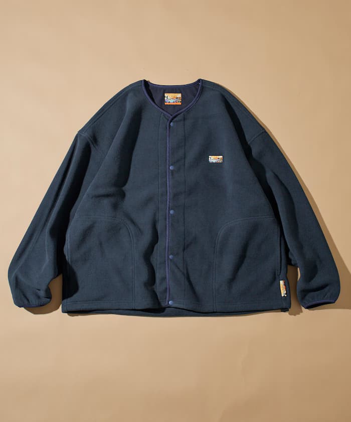 寬版刷毛束繩開衫 單一標誌 防風扣