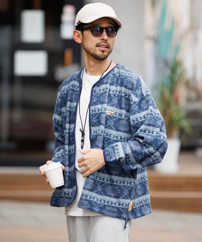 寬版刷毛束繩開衫 單一標誌 防風扣