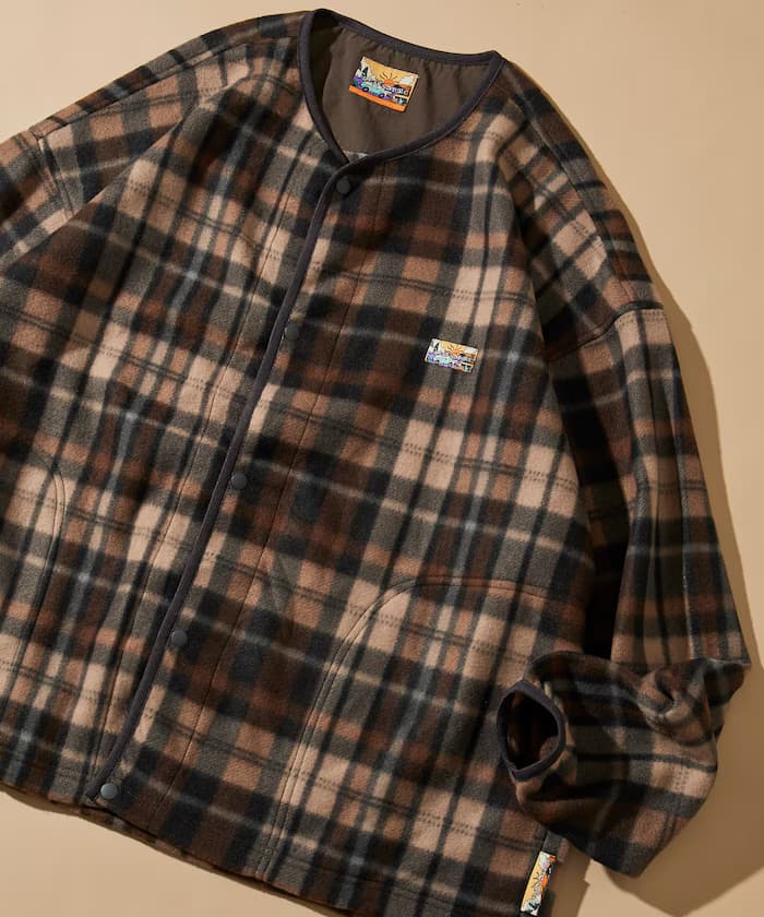 寬版刷毛束繩開衫 單一標誌 防風扣