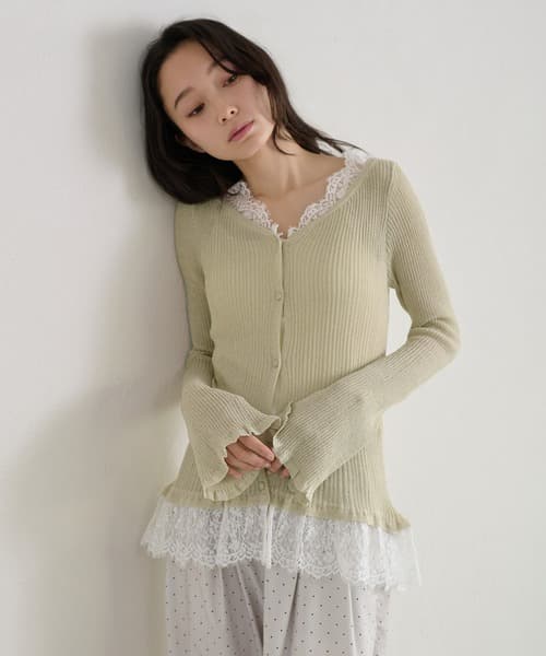 apres jour clair 蕾絲拼接針織開衫