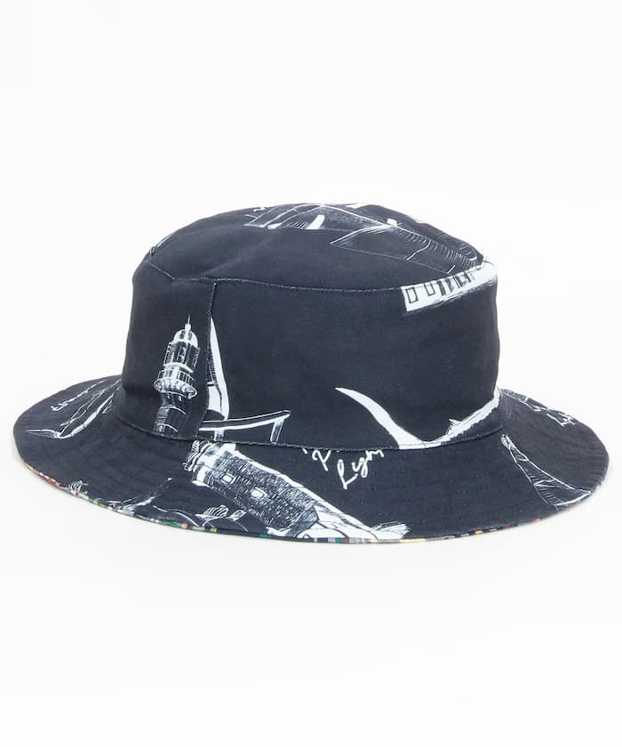 OCEAN海洋總圖案 馬德拉斯格紋 雙面漁夫帽