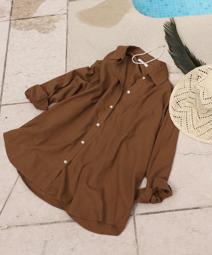 亞麻混紡襯衫＜套裝搭配對應＞