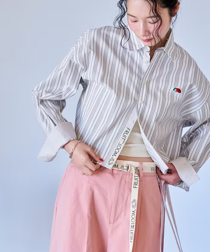 FRUIT OF THE LOOM × FREAK'S STORE 別注 多色 長袖短版條紋襯衫