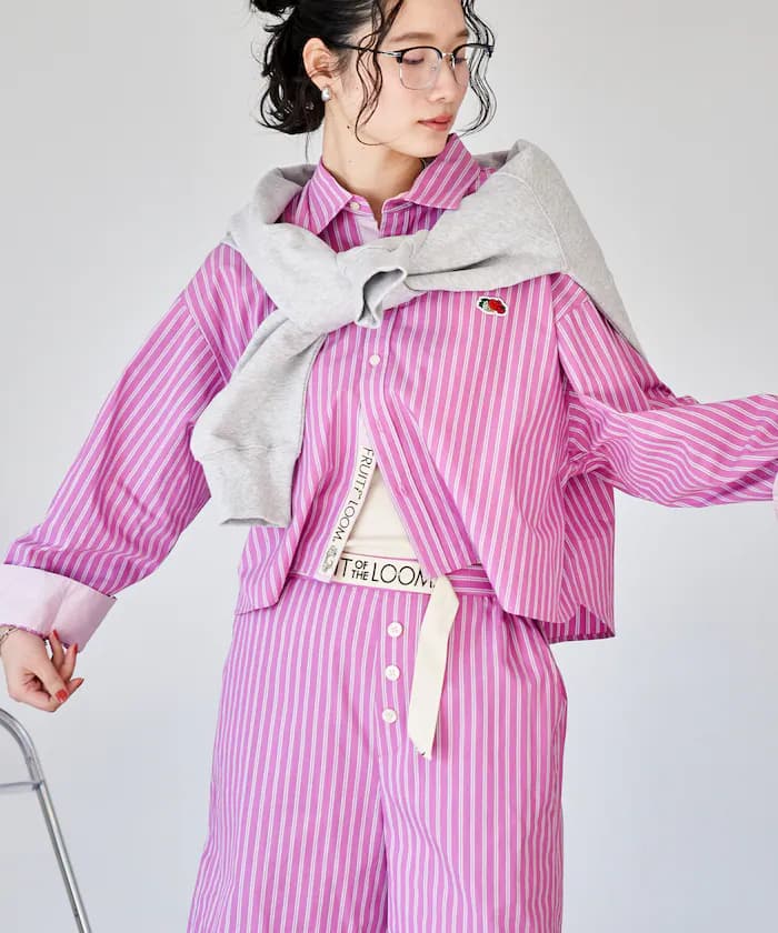 FRUIT OF THE LOOM × FREAK'S STORE 別注 多色 長袖短版條紋襯衫