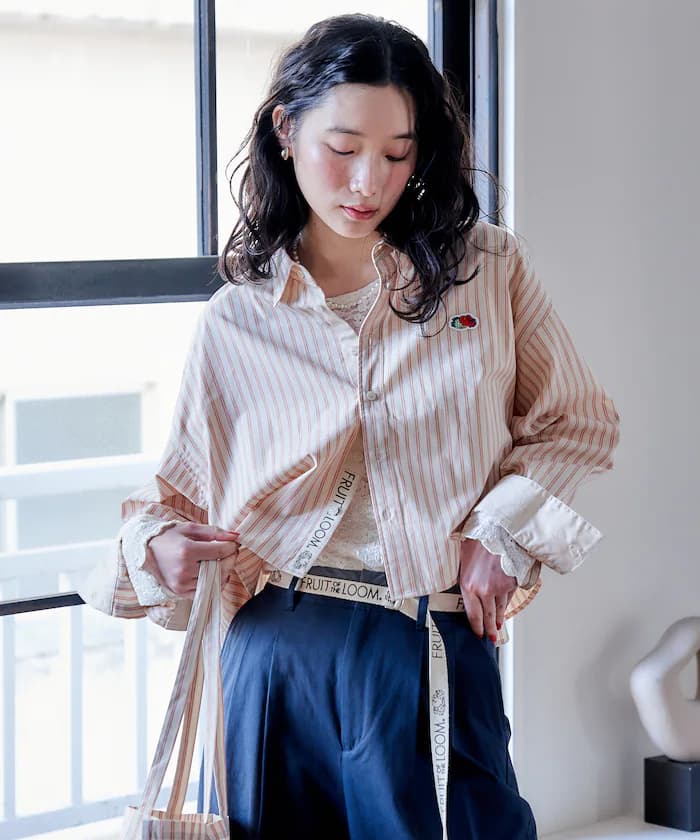 FRUIT OF THE LOOM × FREAK'S STORE 別注 多色 長袖短版條紋襯衫