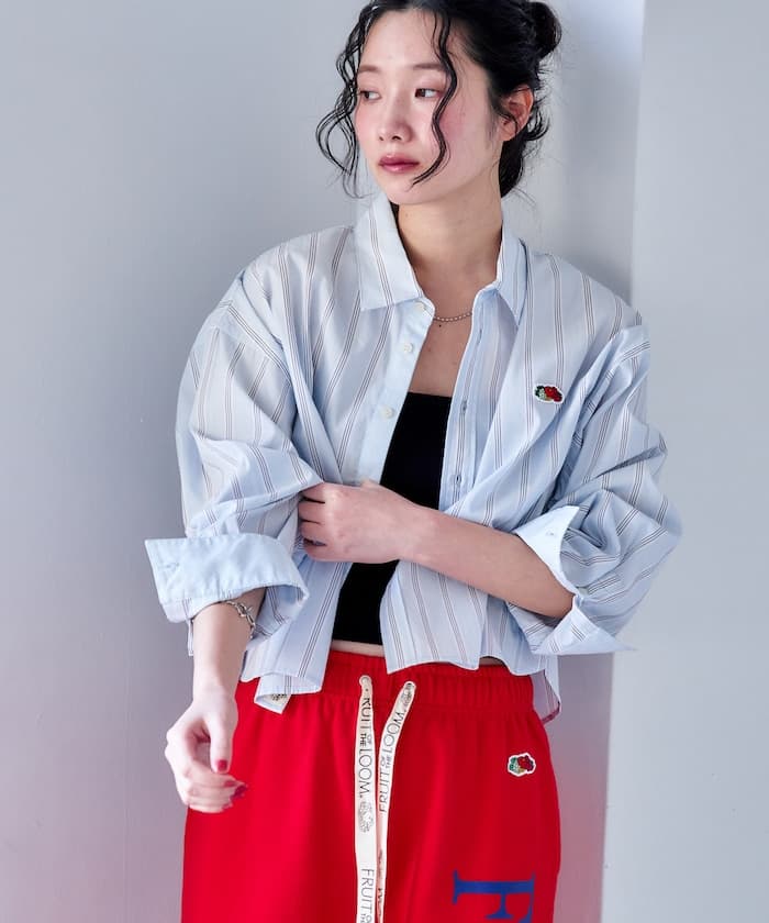 FRUIT OF THE LOOM × FREAK'S STORE 別注 多色 長袖短版條紋襯衫