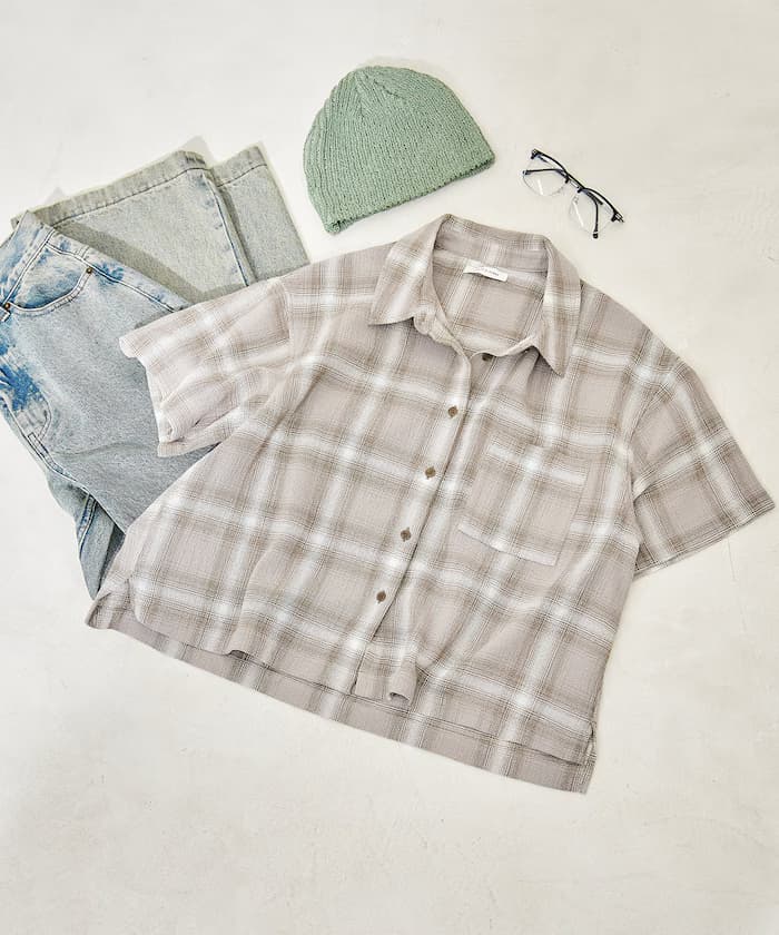 卡拉米棉質格紋半袖襯衫＜套裝對應＞