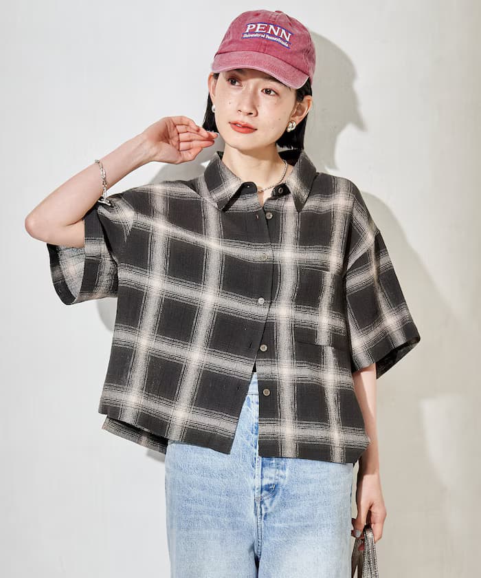 卡拉米棉質格紋半袖襯衫＜套裝對應＞