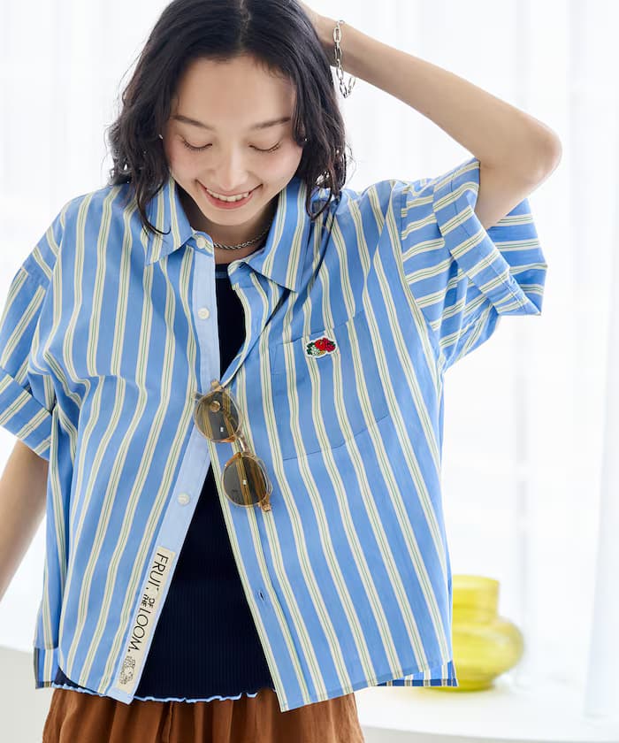 FRUIT OF THE LOOM × FREAK'S STORE 別注 彩色條紋半袖短版襯衫