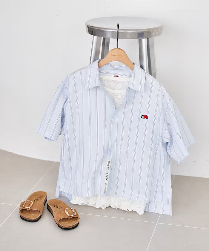 FRUIT OF THE LOOM × FREAK'S STORE 別注 彩色條紋半袖短版襯衫