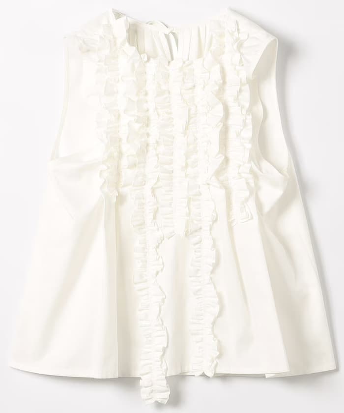 Sleeveless Frill Shirt - Twill