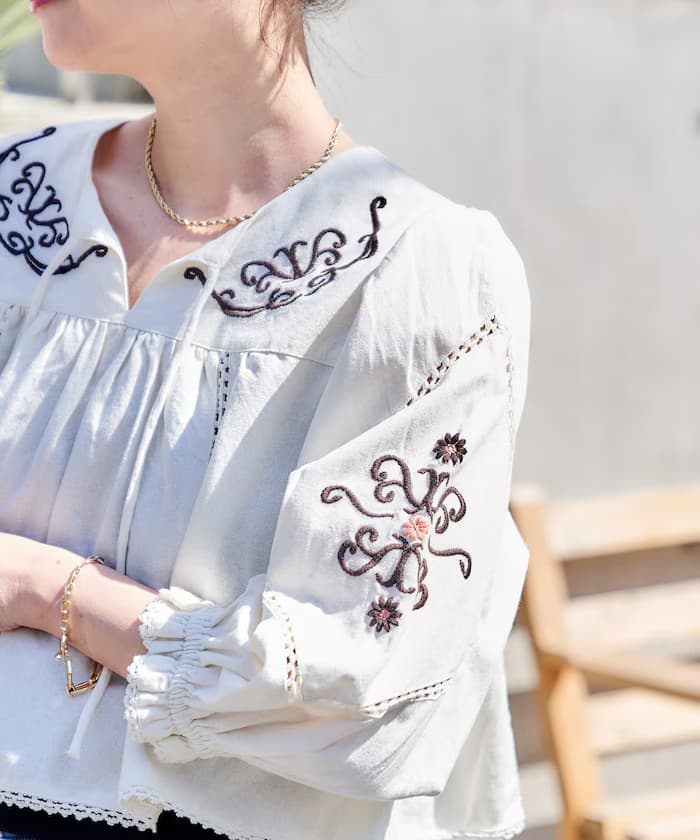 印度刺繡莫卡短版襯衫