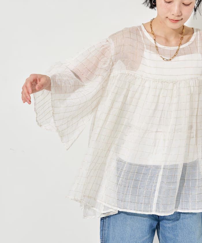 印度薄紗格紋荷葉邊罩衫