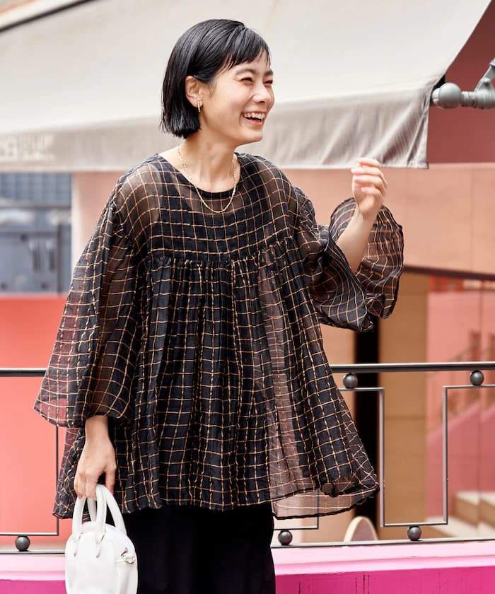 印度薄紗格紋荷葉邊罩衫