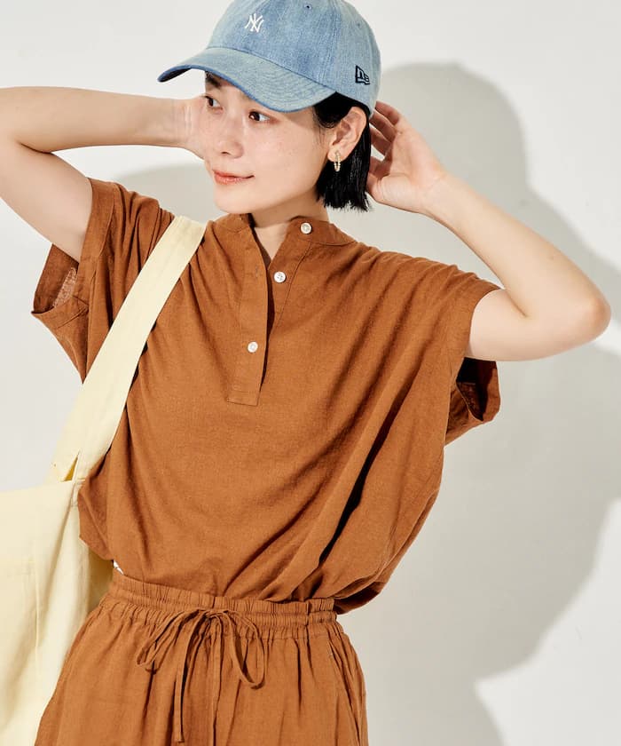 亞麻混紡船領罩衫＜可搭套裝＞