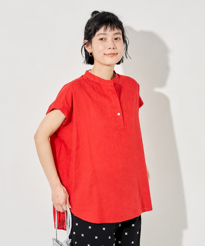 亞麻混紡船領罩衫＜可搭套裝＞