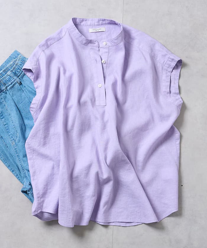 亞麻混紡船領罩衫＜可搭套裝＞