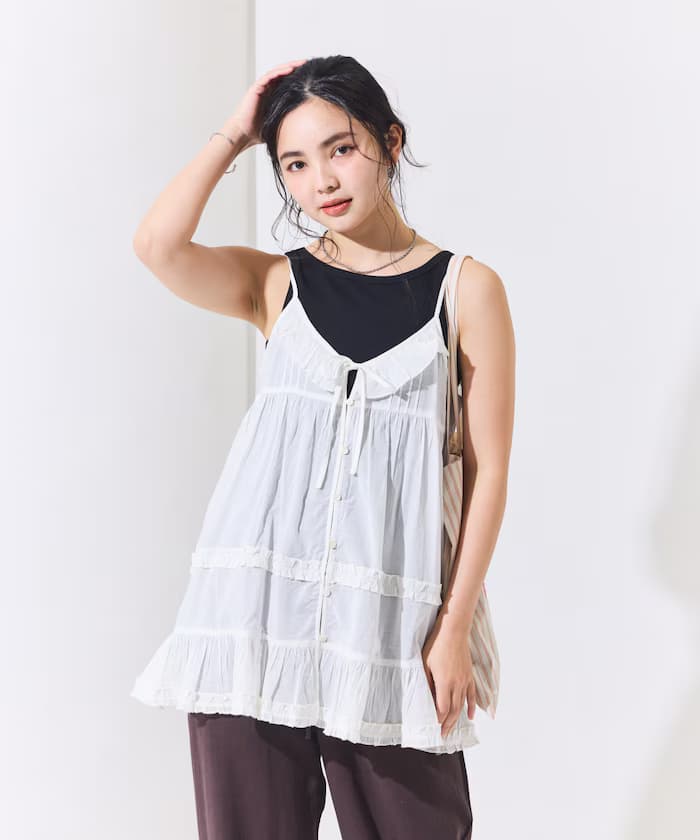 印度棉荷葉邊吊帶長版上衣