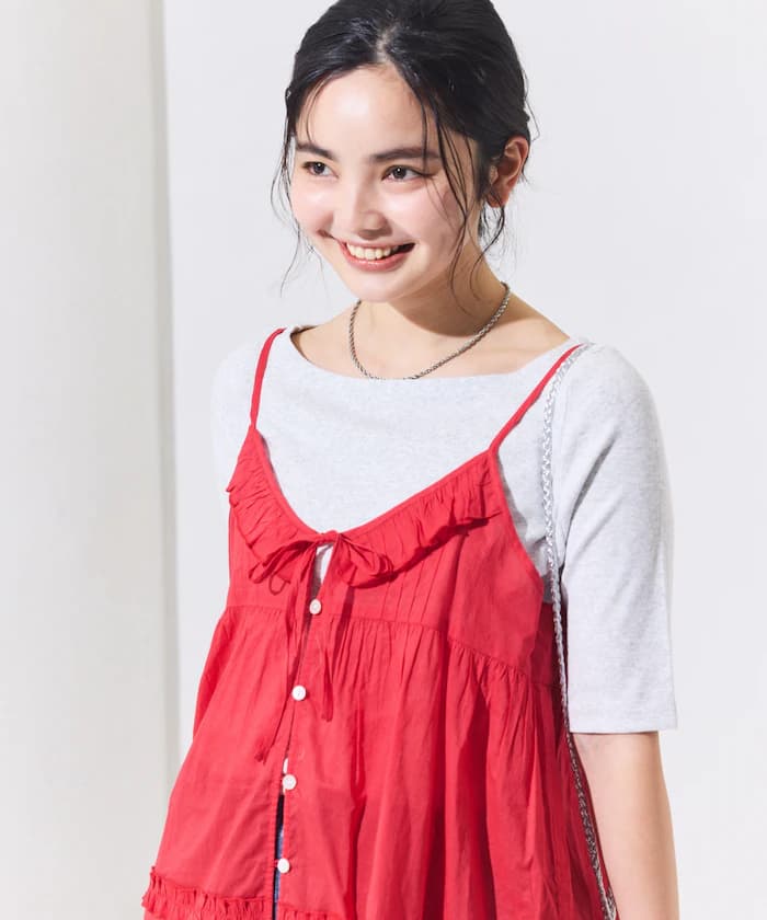 印度棉荷葉邊吊帶長版上衣