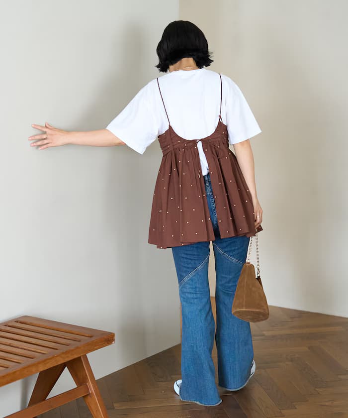 印度亮片圓點刺繡後開細肩帶背心＜可搭套裝＞