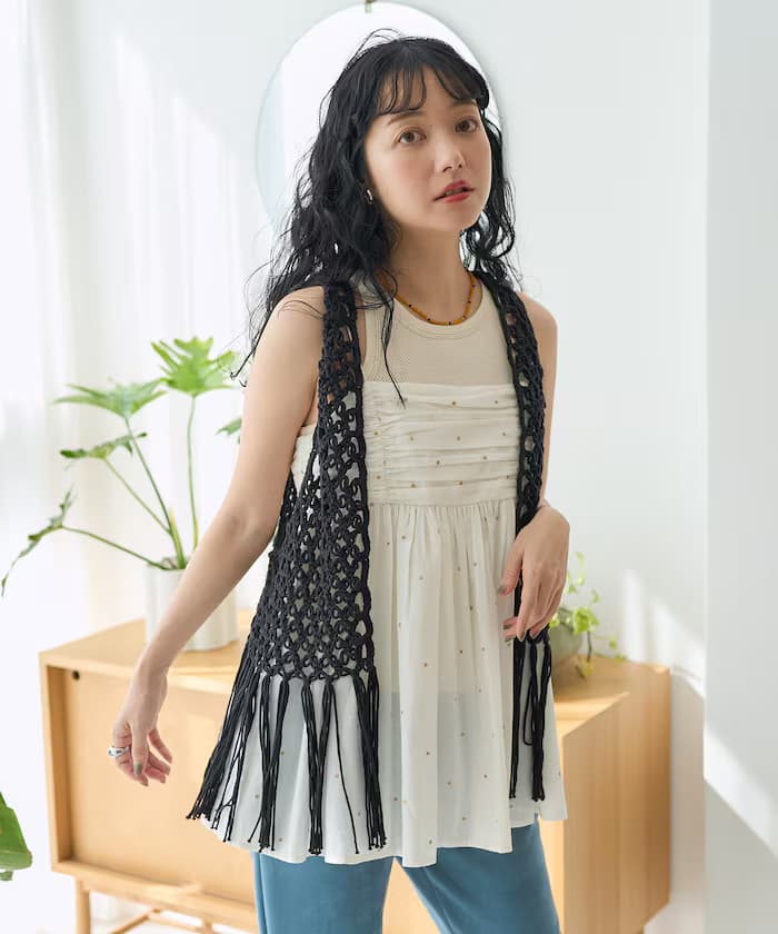 流蘇圖案編織背心