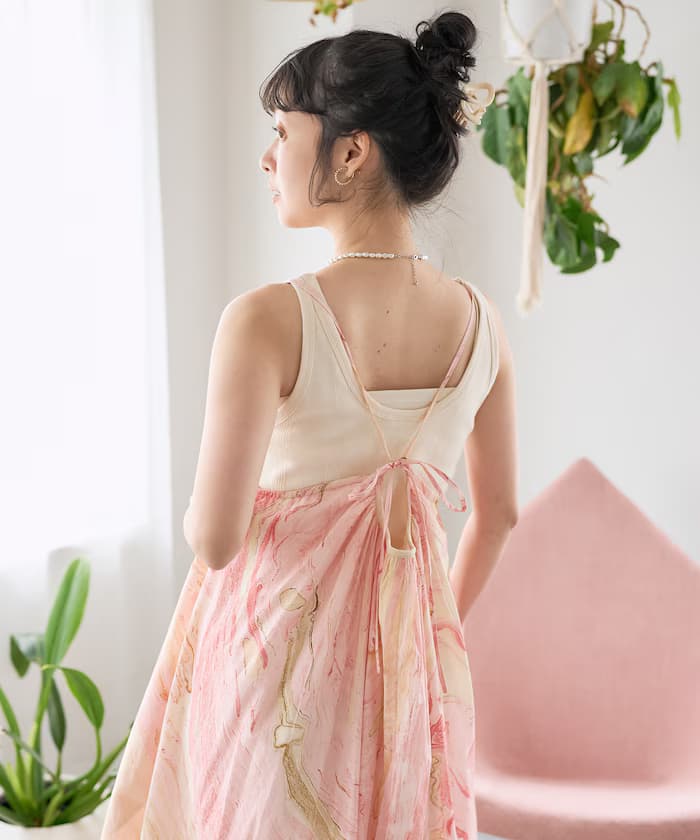 印度大理石紋印花細肩帶連身裙