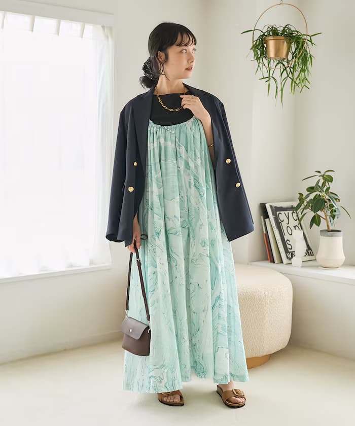 印度大理石紋印花細肩帶連身裙