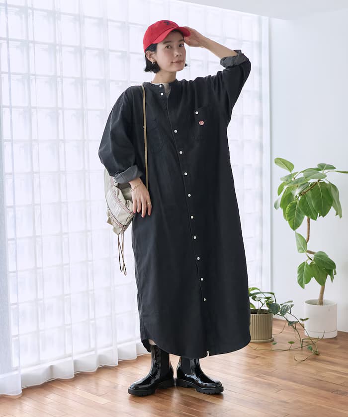 別注 莱赛尔丹寧 無領 襯衫連身裙