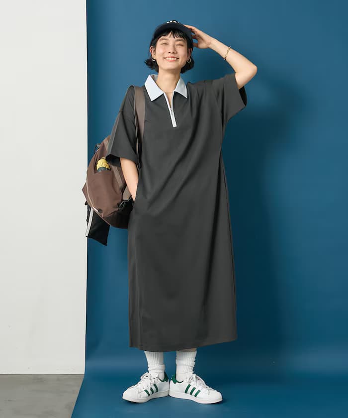 配色拉鏈連身裙